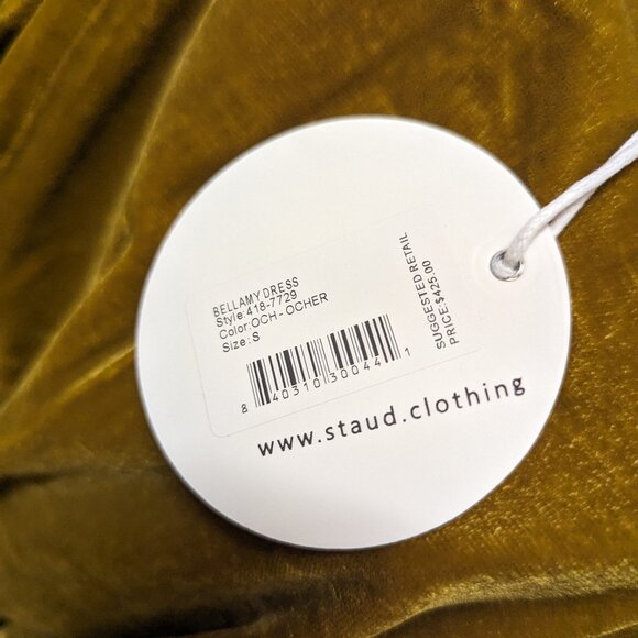 Staud Women's Velvet Bellamy Lace Up Dress Ocher - Picture 4 of 5